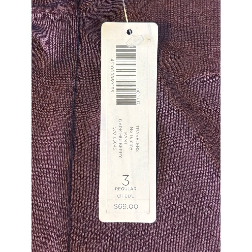 CHICO'S Travelers Dark Mulberry No Tummy Pant 3/XL Pull On Straight Leg Comfort - Picture 4 of 11